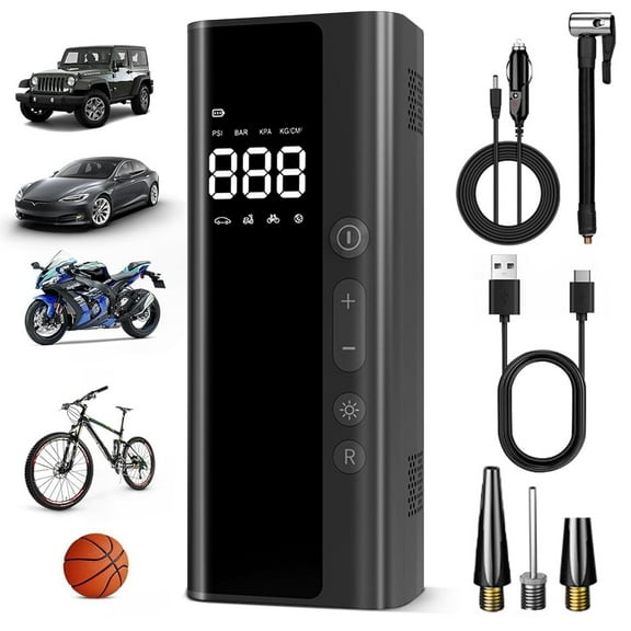 Tire Inflator Portable Air Compressor, HDJ 8000mAh & 150PSI Air Pump for Car Tires with Pressure Gauge and Led Light for Car Motorcycle Bike Ball, Black