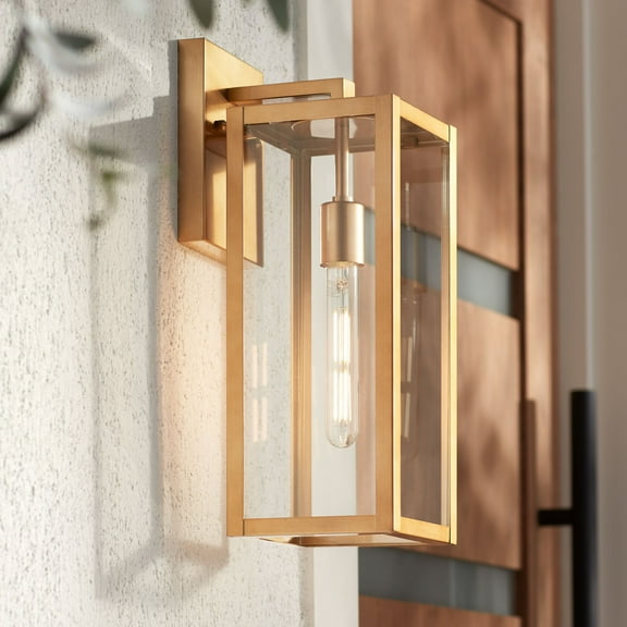 John Timberland Titan 17" High Modern Outdoor Wall Light Fixture Mount Porch House Edison Bulb Soft Gold Finish Clear Glass Shade