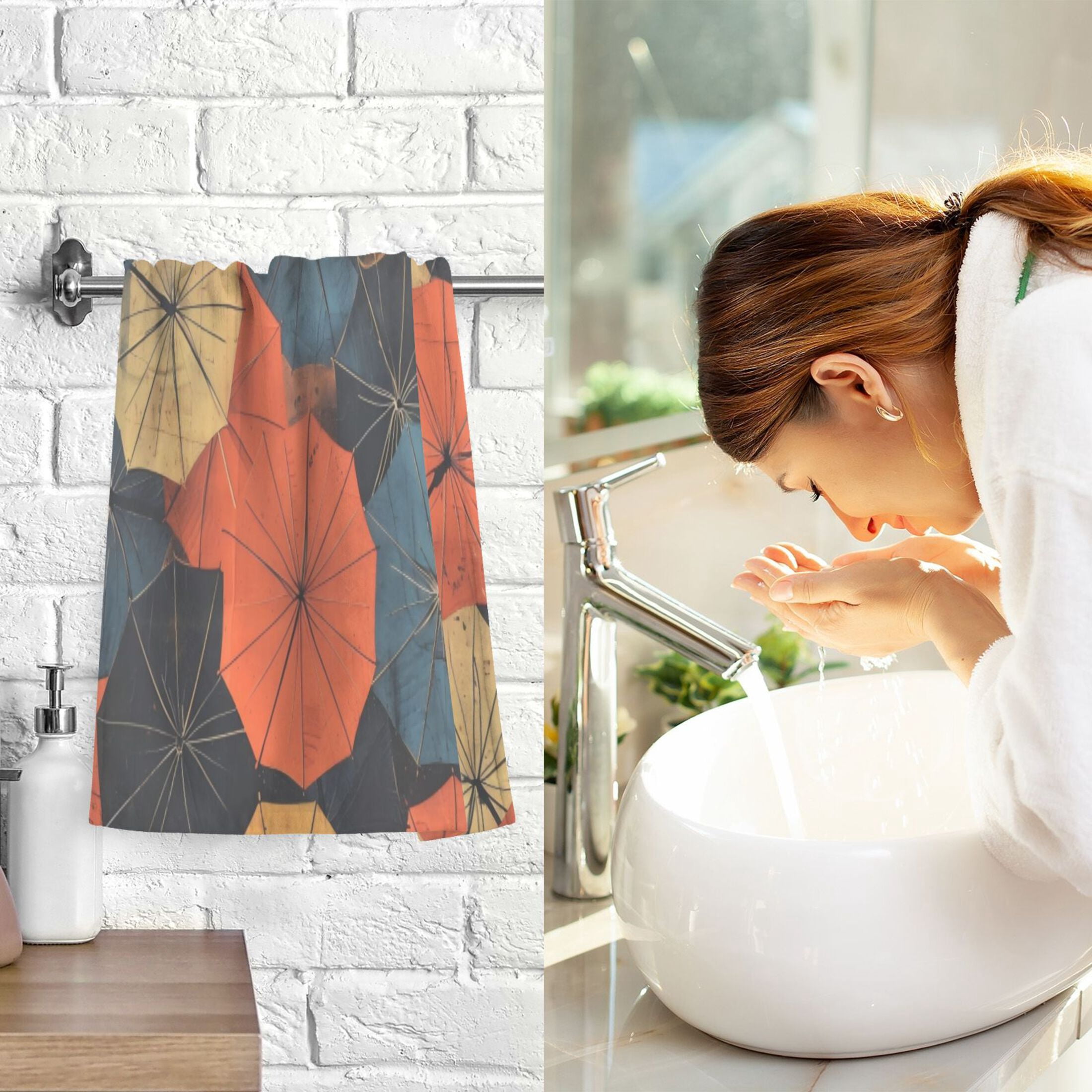 Cotton Towel Two-Piece 16x28 Inch One Sizex2 Face Towel Set Towel Set Cotton Hand Bath Towel Bathroom Beach Multicolor Umbrella
