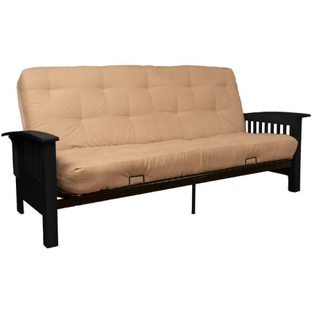 Morris Mission Style 10 Inch Loft Inner Spring Futon Sofa Sleeper Bed Queen Size Black Arms Suede Sand