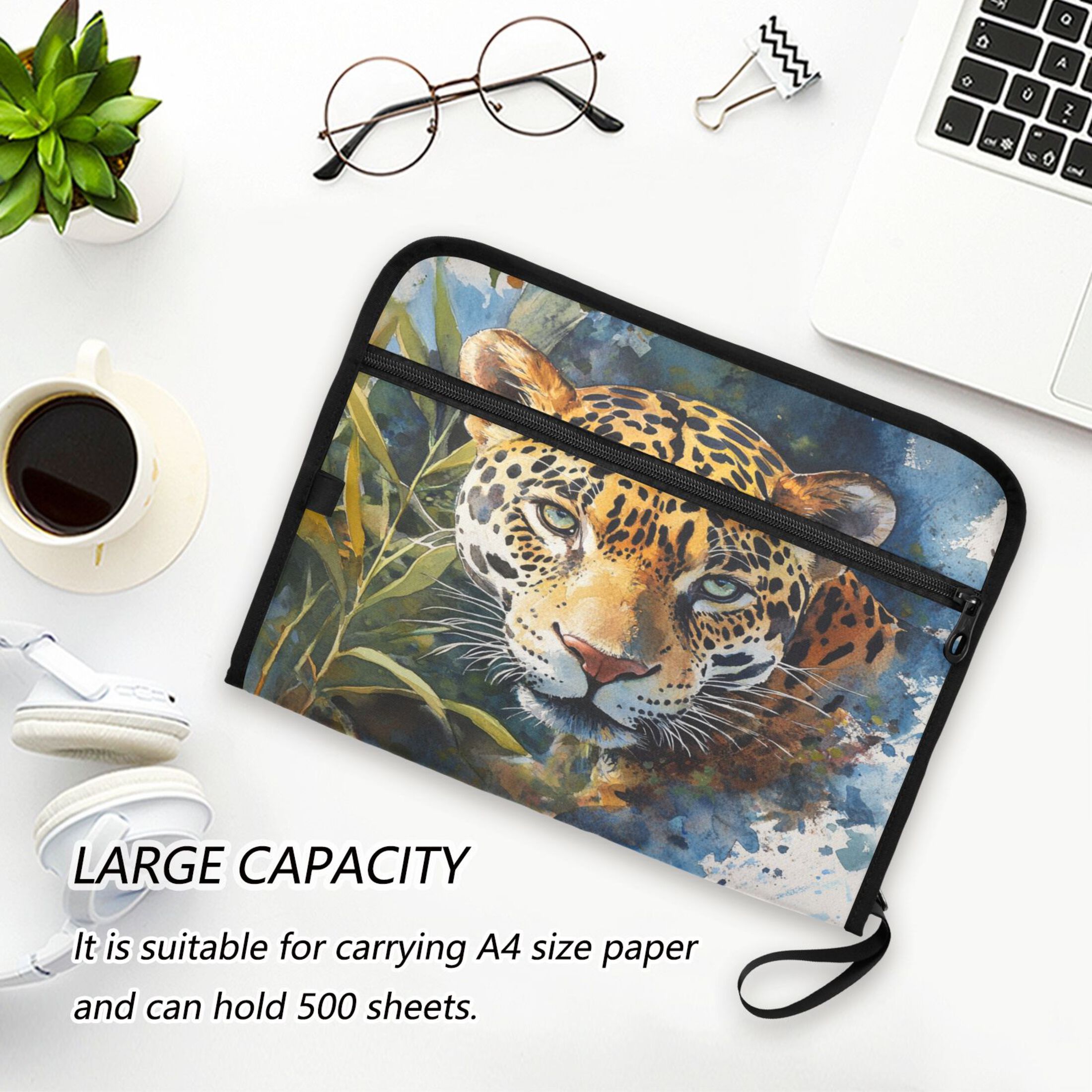 Organ Folder 14.2 x 0.8 x 10.6 Inches 13 Separate Pockets A4 Size Documents Folder A Sort Storage File Manager For The Home Office Watercolor Beautiful Jaguar