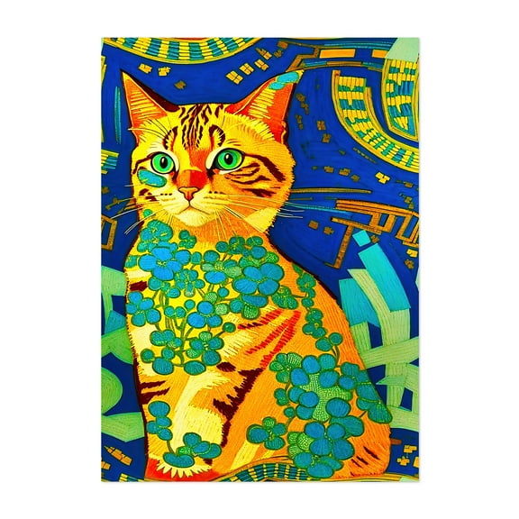 Cat in flowers - Illustration Cat Pop Art Surrealism Modern Art Floral Unframed Wall Art Print 4 x 6 inches