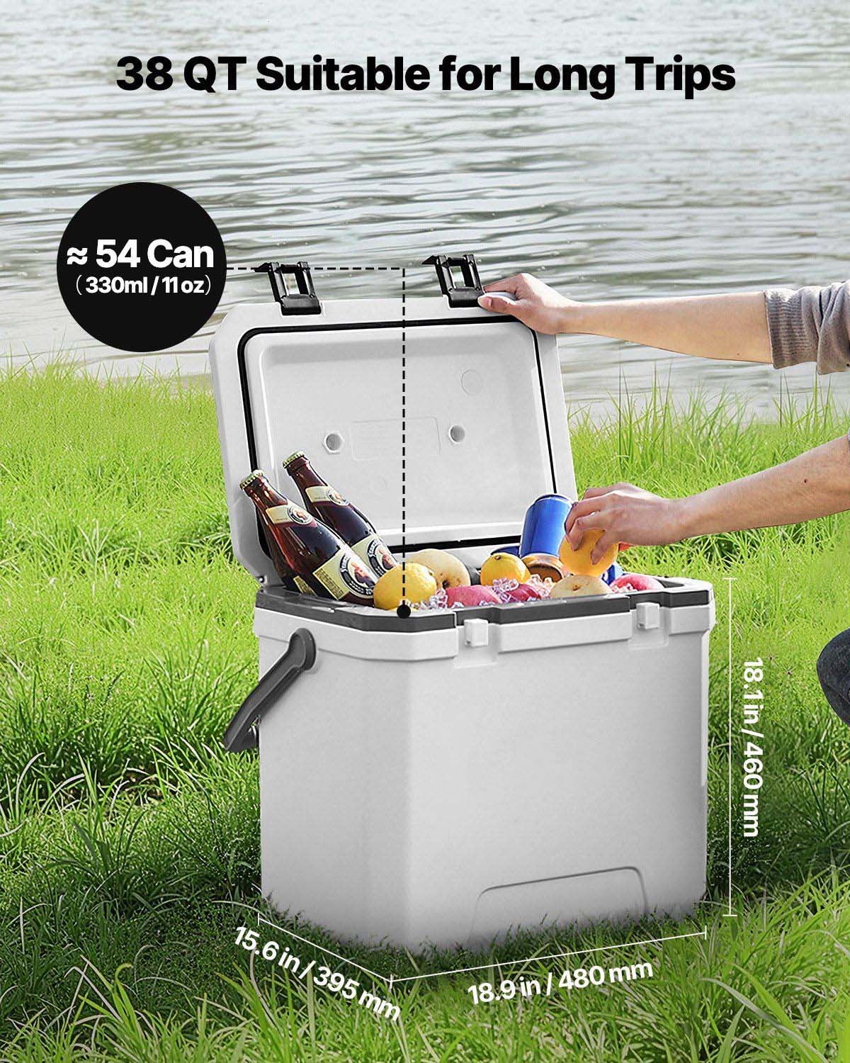 38 QT Portable Cooler, Insulated Hard Cooler with Cup Holders, 54 Can Capacity