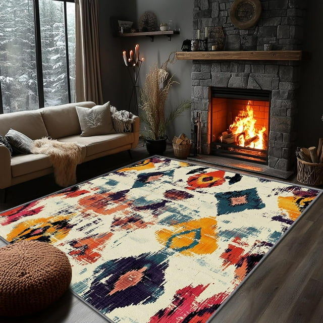 Yoozitrees Southwestern 6x9 - Colorful Abstract Geometric Rustic Area Rug, Boho Tribal Door Mat, Washable & Non Slip & Soft Small Carpet, Southwestern Home Decor