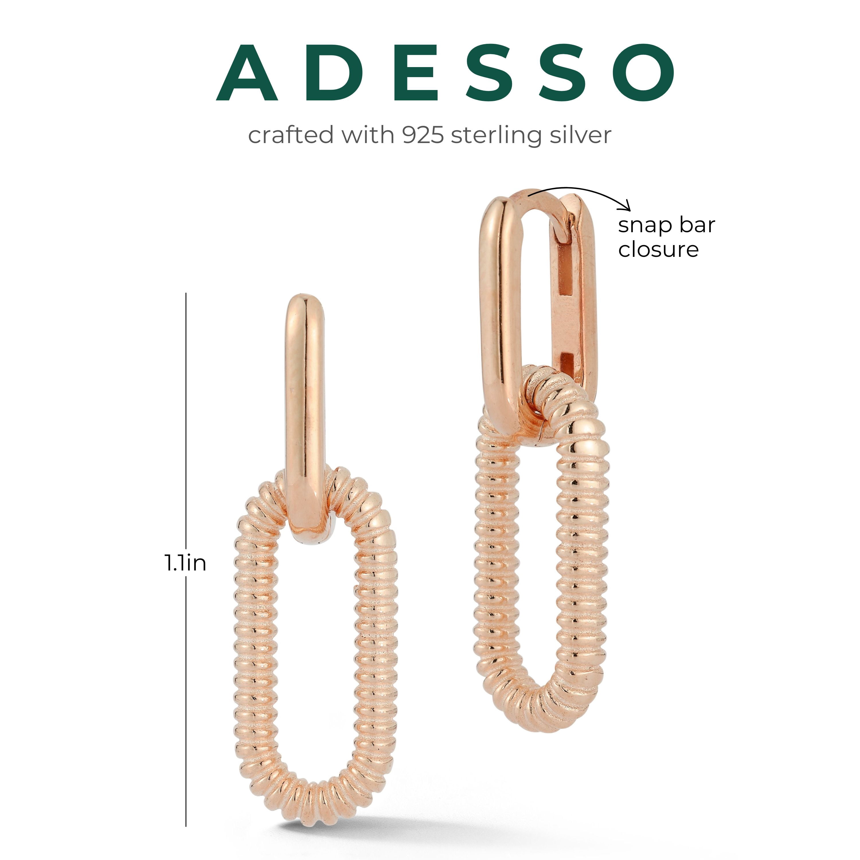 Adesso Milano Jewelry Sterling Silver Paperclip Link Drop Earrings for Women, Rose Gold