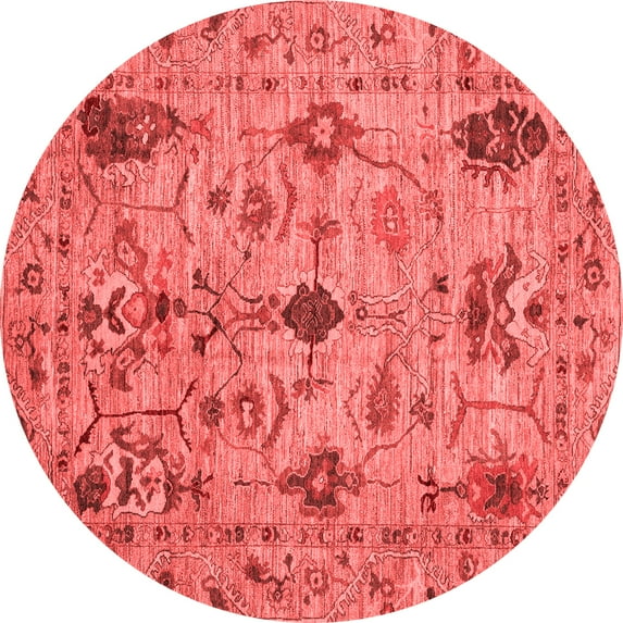 Ahgly Company Machine Washable Indoor Round Oriental Red Traditional Area Rugs, 4' Round