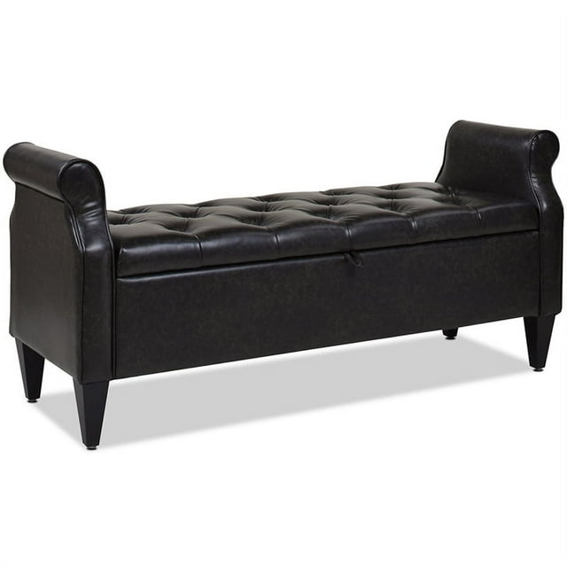 Jennifer Taylor Home Jacqueline Flip Roll Arm Storage Bench Vintage Black Brown
