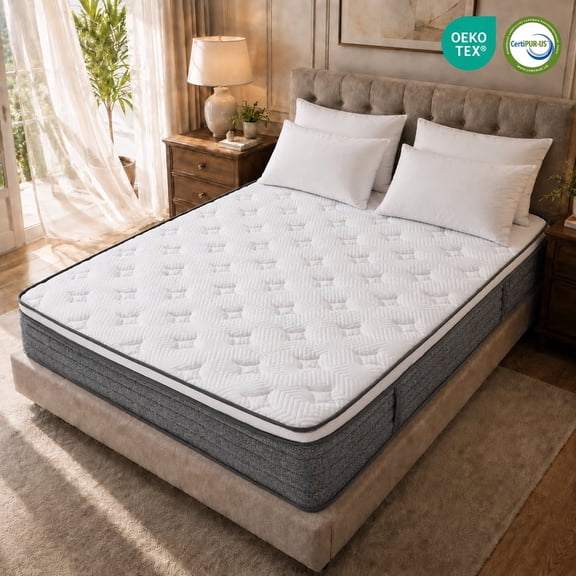 Arctus 12" Queen Size Hybrid Mattress Medium Firm with Pocketed Springs,Multi-Layer with Breathable Cooling Motion Isolation Reinforced Edges, Bed-in-a-Box with Side Handles