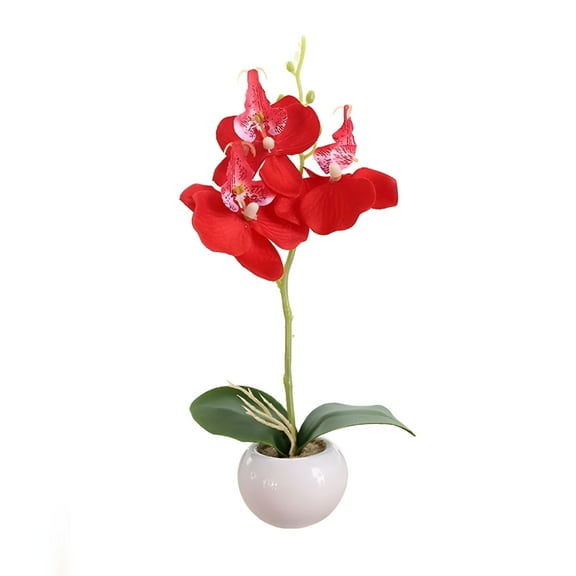 ACDANC Small Round Pot of Three-Flower Phalaenopsis Bonsai Simulated Plant Bonsai Indoor Butterfly Orchid Bonsai Plants Elegance Tranquility