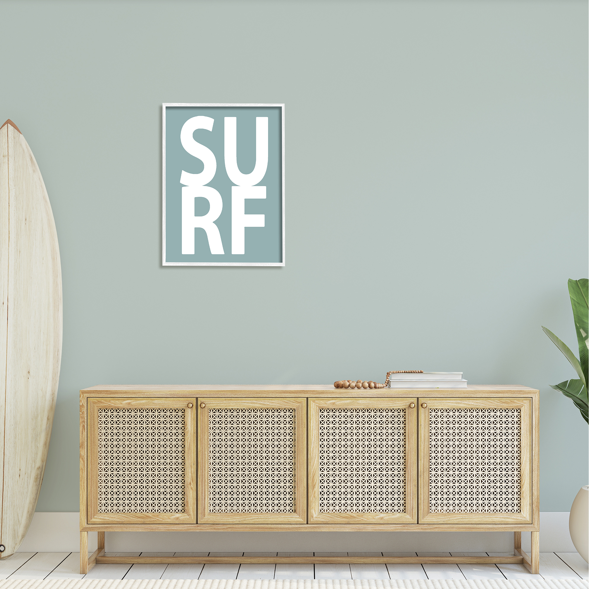 Stupell Surf Summer Fun Turquoise Phrase Landscape Painting White Framed Art Print Wall Art