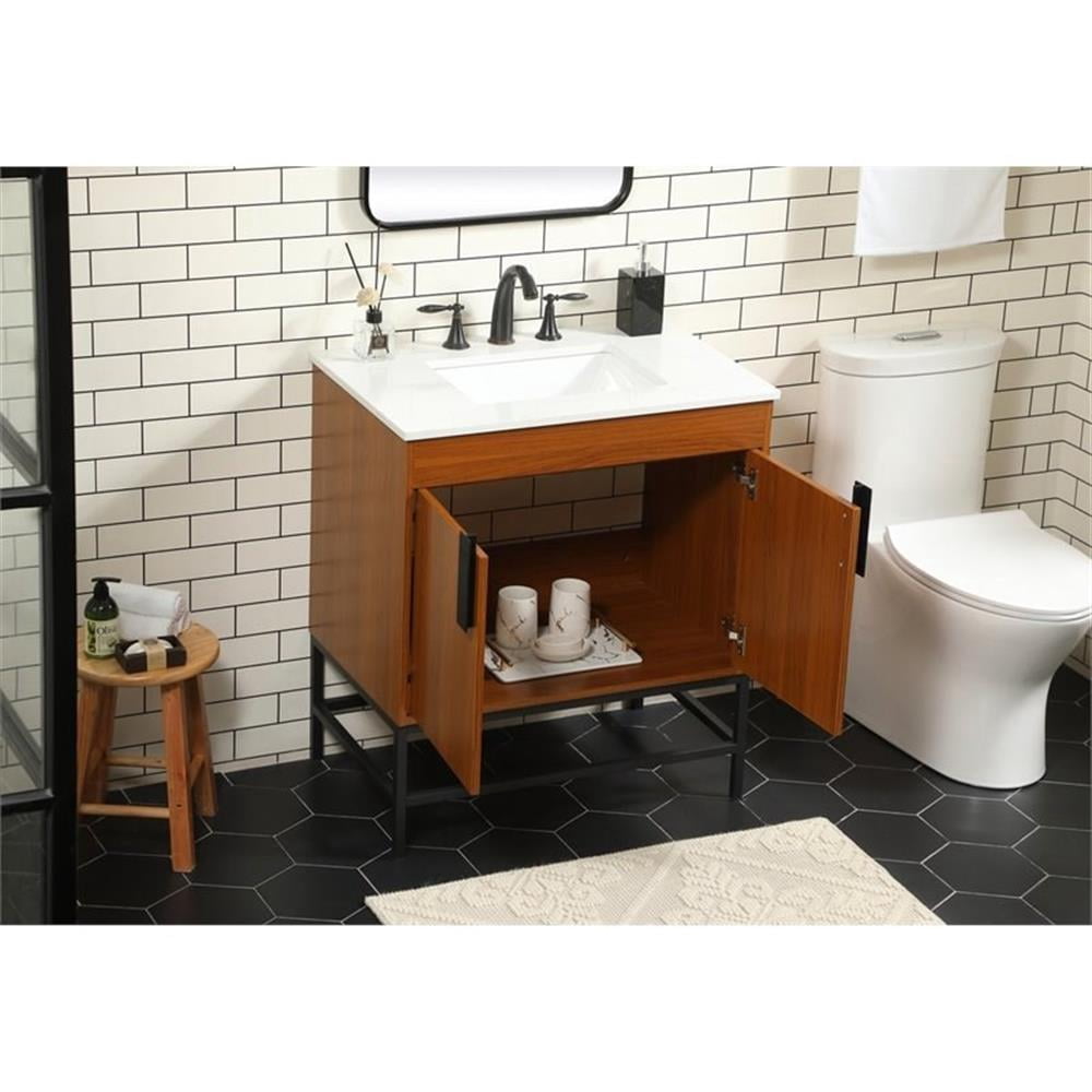 Elegant Kitchen and Bath 30 inch Single bathroom vanity in teak