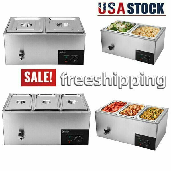 ZOKOP 2/3 Cells Electric Food Warmer Bain Marie Steam Table 600W 110V Commercial 