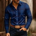 thumbnail image 2 of hotojiny Men's Long-Sleeve Shirt Casual Regular-Fit Plaid Shirt Vintage Button Front Work Casual Collared Top(Navy,XX-Large), 2 of 7