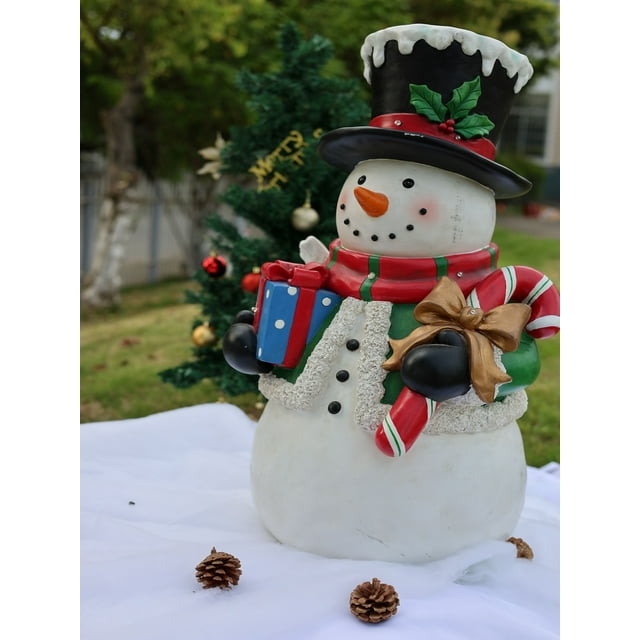 Snowman Statue avec Lumières LED Décor de Noël Alimentée par Batterie Usage Intérieur Uniquement