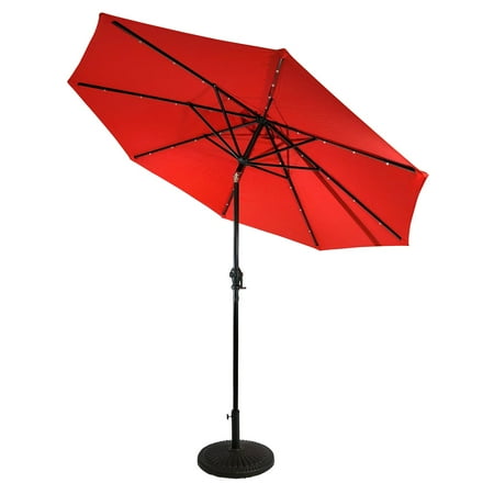 Sun Ray - 9' Round Solar Lighted Umbrella - Taupe