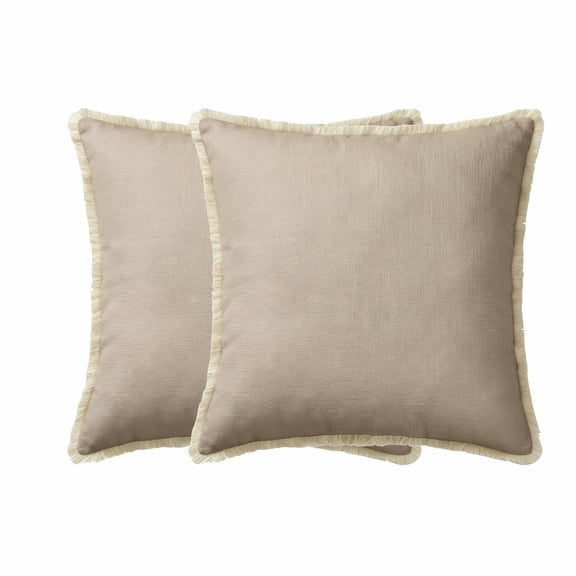 Throw Pillows for Couch Outdoor Pillows Set of 2, 18x18 inch Decorative Cushion with Tassel, Farmhouse Square Cushion for Indoor Living Room Indoor Couch Bed or Outdoor Porch Patio, Khaki