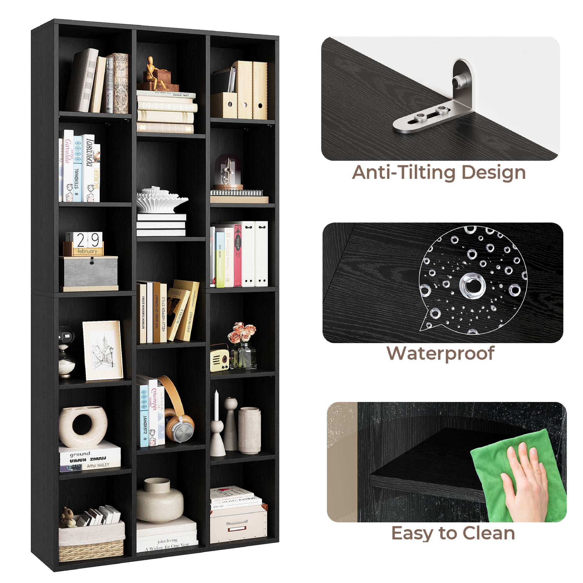 IRONCK 71" Tall Bookcase, 31.5" Wide Bookshelf, Cube Storage Organizer with Adjustable Shelf for Home Office, Black