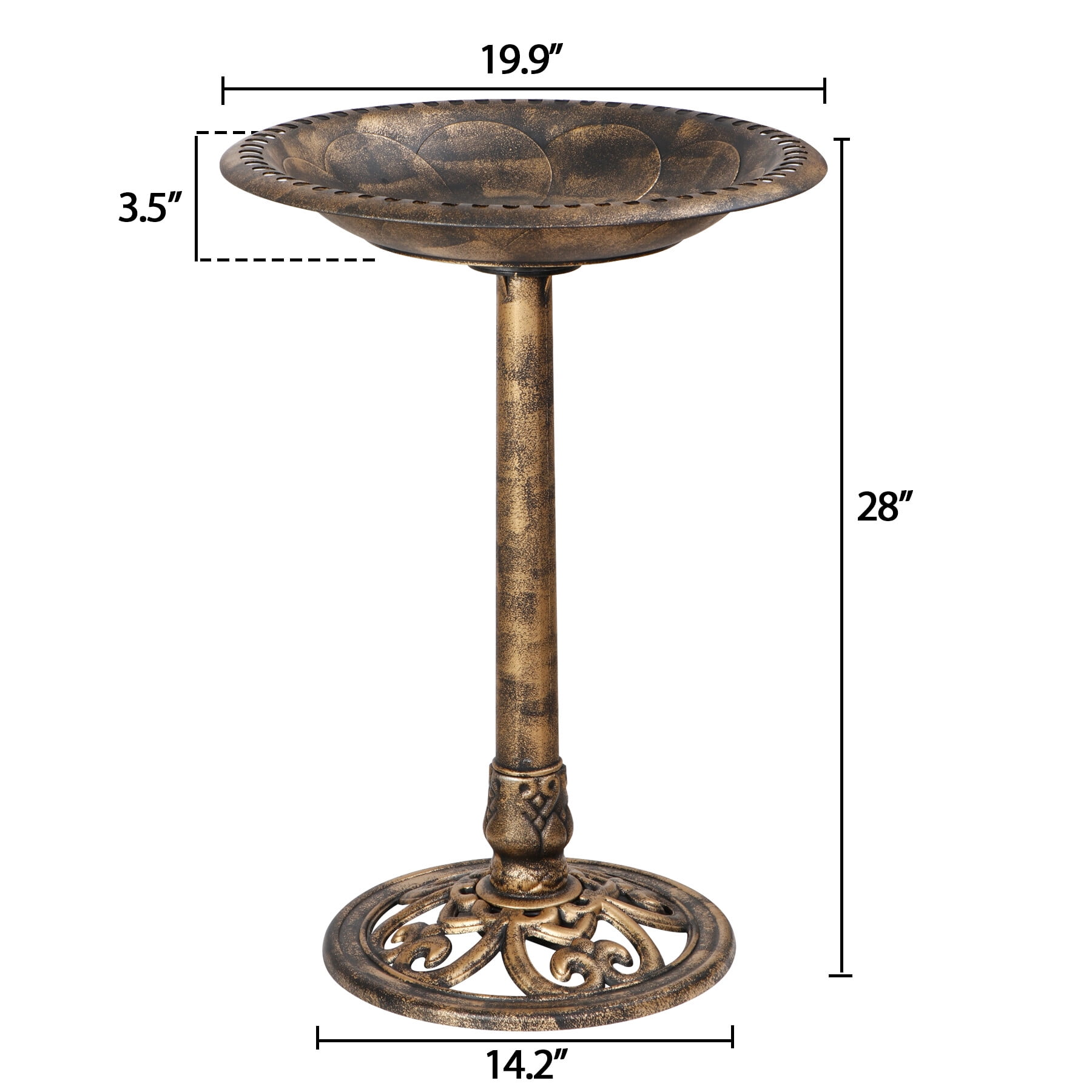 SuperDeal 28in Antique Bird Bath Weather-Resistant Resin Pedestal W/20in Bowl for Outdoor Garden Decor, Bronze