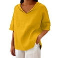 thumbnail image 2 of Womens Tops V Neck Lapel Solid Color Cotton Linen Loose Hooded Top T Shirt Short Sleeve T Shirt, 2 of 6