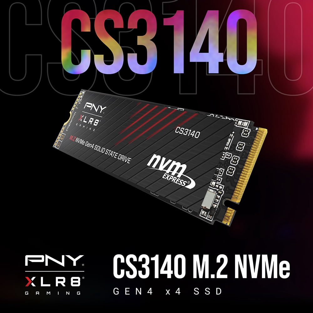 PNY CS3140 1TB Gen4 x4 PCIe NVMe M.2 SSD, 7,500/5,650 MB/s
