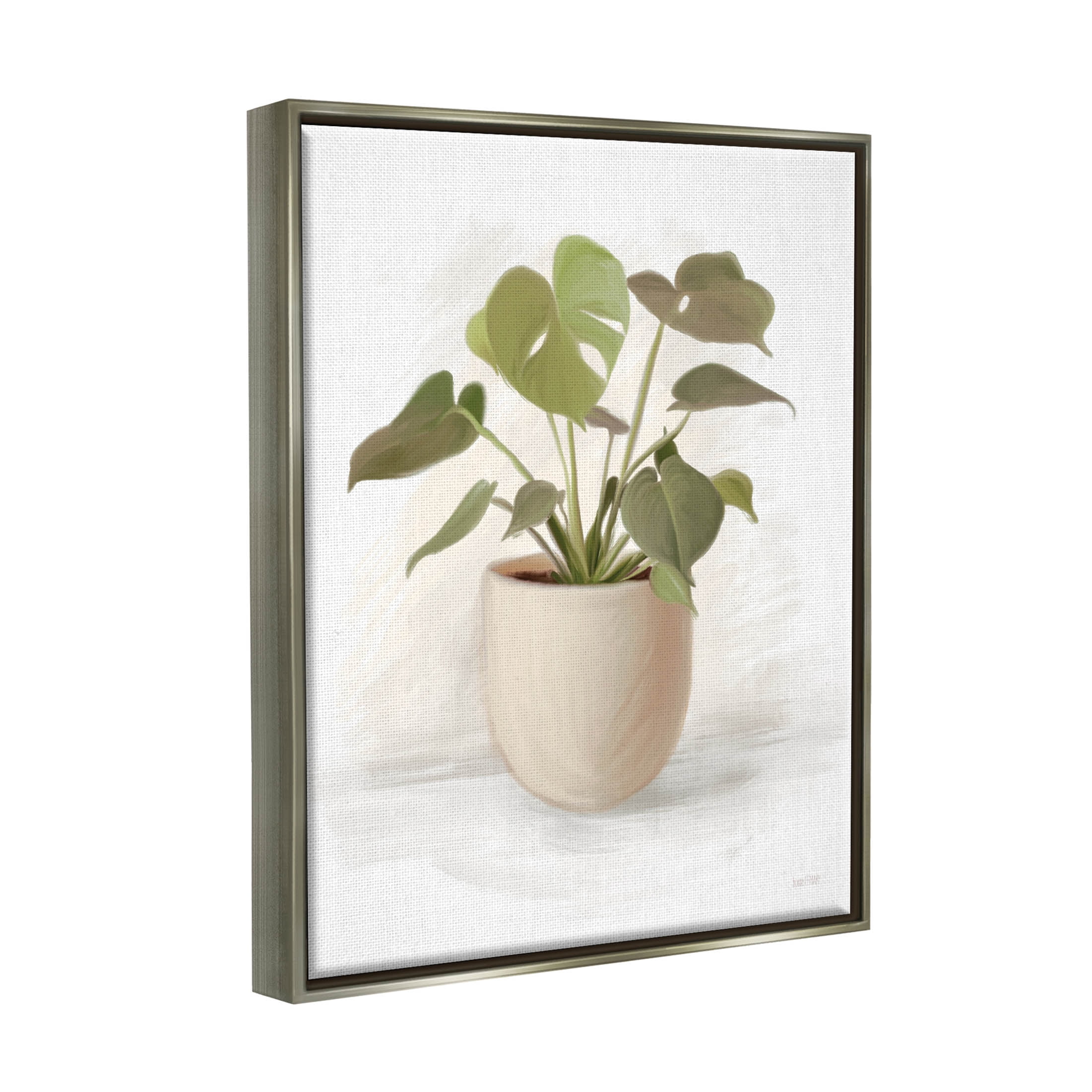 Stupell Industries Monstera House Plant Potted Vase Graphic Art Luster Gray Floating Framed Canvas Print Wall Art, Design by House Fenway