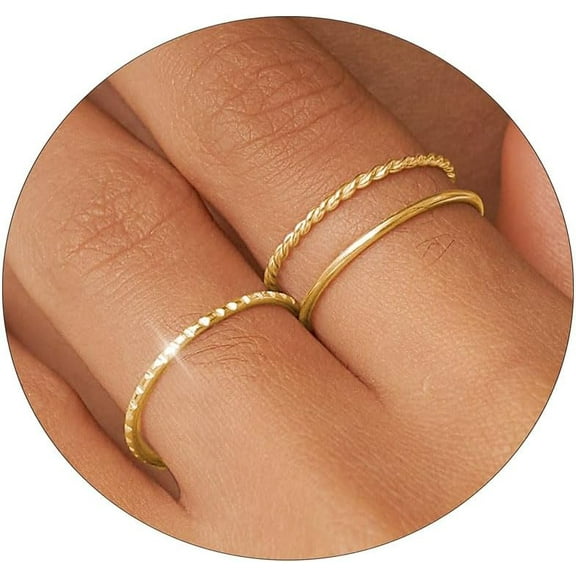 Gold Silver Plated Rings for Women Non Tarnish Stackable Thin Gold Ring 18K Gold Plated Dainty Ring Set Trendy Thumb Pinky Knuckle Ring Wedding Bands Promise Engagement Jewelry Rings Size 6 7 8 9 10