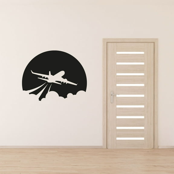 Flying Airplane Take Off Silhouette Air Plane Jet Helicopter Wall Sticker Art Decal for Girls Boys Kids Room Bedroom Nursery House Fun Home Decor Stickers Wall Art Vinyl Decoration Size (20x20 inch)