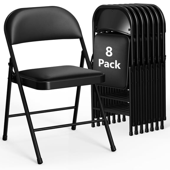 WASUHE 8 Pcs Folding Chairs, PU Leather Padded Folding Chairs with Cushion & Back, Portable Stackable Sillas Para Fiestas for Home, Office, Party, Black