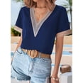 thumbnail image 2 of Womens Short Sleeve Summer Tops Lace Trim V Neck Blouses for Women Dressy Casual Shirts  L, 2 of 5