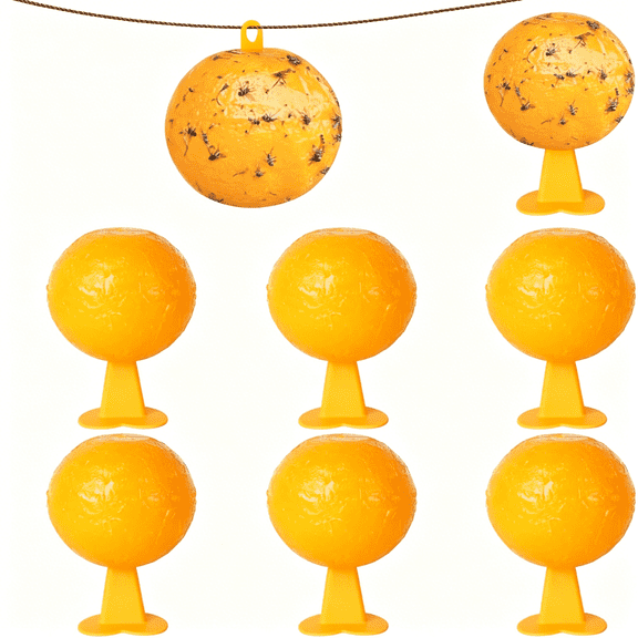 ACDANC 6 Sets Indoor Flying Insect Trap Balls, Yellow Sticky Bug Balls House Plants Kitchen Drains Yards Gardens Indoor Outdoor, Fruit Fly Killer and Mosquito Catcher