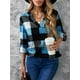 thumbnail image 4 of Blusas de Trabajo Básicas Informales para Mujer, con Cuello en V, Estampado A Cuadros, Puños y Larga. Azul XL, 4 of 7