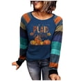 thumbnail image 1 of Sudaderas de Acción de Gracias Para Mujer Otoño Invierno Costura A Rayas Estampado Bloque de Color Cuello Redondo Entrenamiento Manga Larga Tops Pulóver Odeerbi ODB203918, 1 of 4