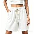 thumbnail image 6 of Feancey Womens Lounge Pajama Shorts Waffle Knit Loose Wide Leg Shorts Drawstring Elastic Waist Sleep Short Pants Summer Shorts White M, 6 of 7