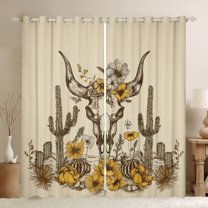 Homewish Rustic Null Skull Curtains Pack of 2 (42x84 Each),Country Western Cowboy Curtains Blackout,Tropical Desert Cactus Bedroom Curtains For Girls Kids,Microfiber Bedroom Decor