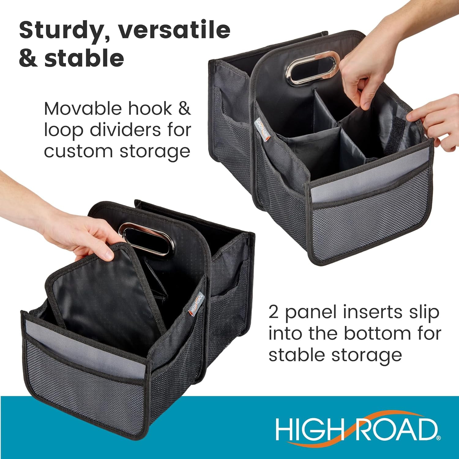 High Road Car Seat Organizer - Front Seat Organizer or Backseat Organizer With Cup Holder Dividers and Easy Carry Handle - Black