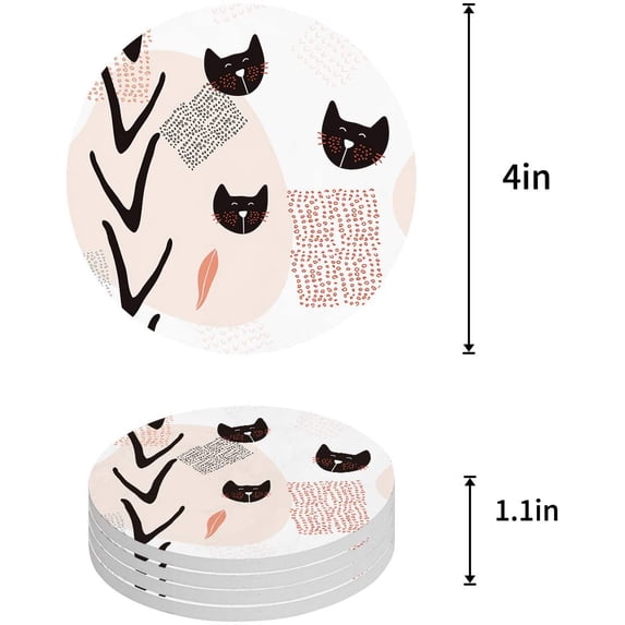 FMSHPON Merry Christmas Xmas Tree Winter Christmas Set of 6 Round Coaster for Drinks, Absorbent Ceramic Stone Coasters Cup Mat with Cork Base for Home Kitchen Room Coffee Table Bar Decor