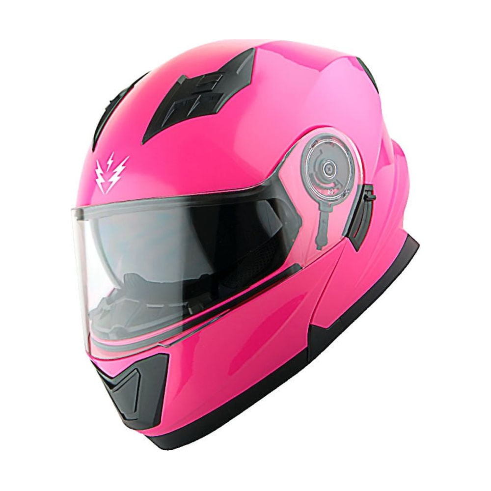 1Storm New Motorcycle Bike Modular Full Face Helmet Dual Visor Sun Shield Modular901 with LED Tail Light: Glossy Pink