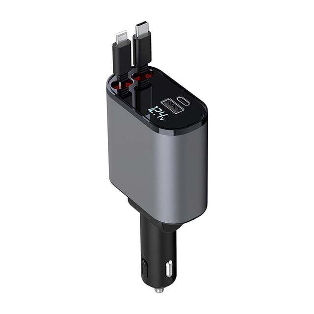 COM1950s Usb Car Charger, Fast Car Charger, Retractable Car Charger Digital Display Super Fast Charging 100W Metal Car Charger 3-In-1 Lighter with Line Car Charging, Usb Fast Charger, Super Fast Charg