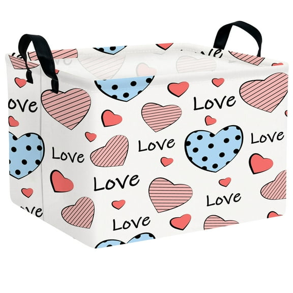 NIETEIN Valentine's Day Basket for Gifts Empty Storage Bin Cute Heart Gift Basket (Blue and Pink Heart)
