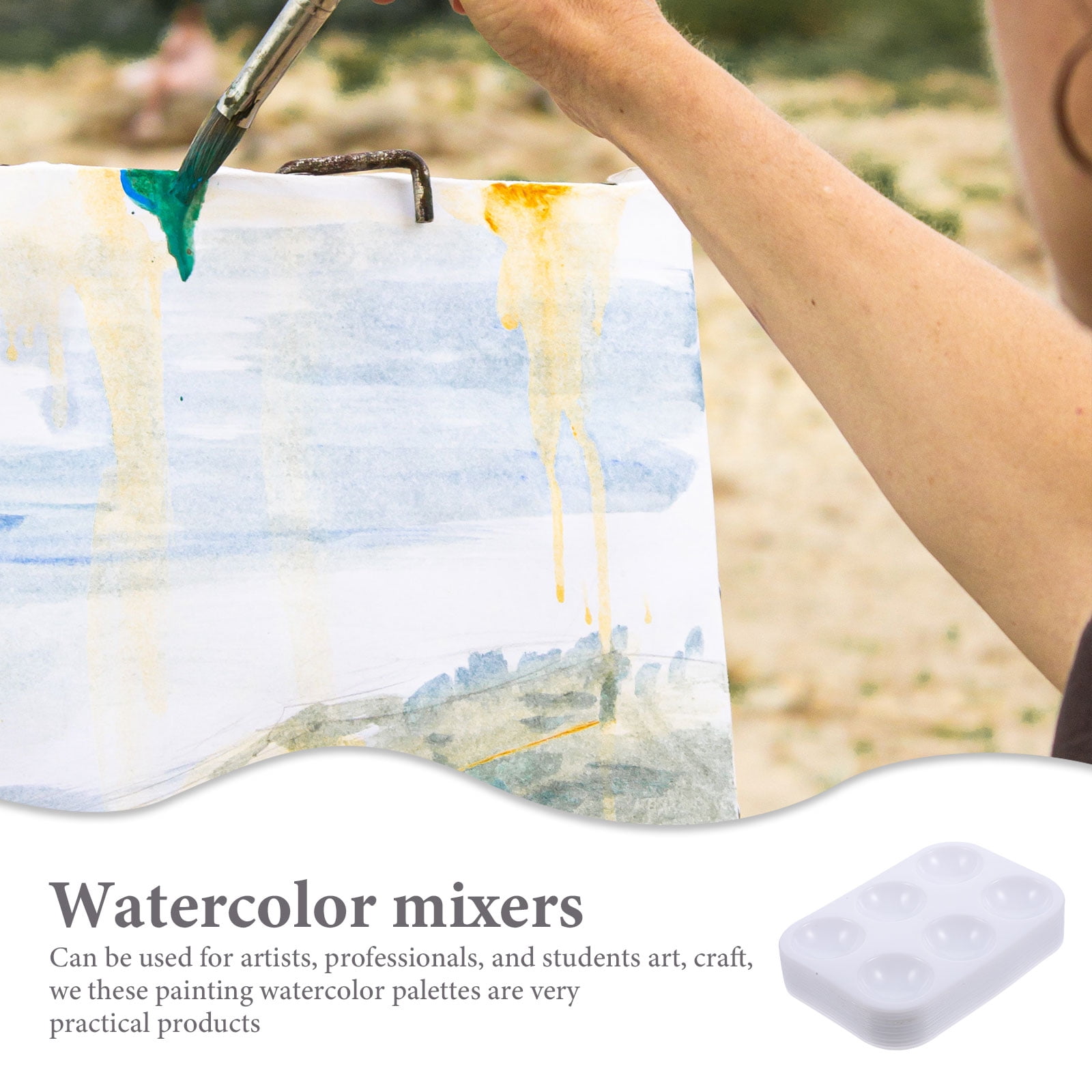 48 Pcs 6-grid Rectangular Palette DIY Painting Gouache Acrylic (12pcs) Water Color Pallet Plastic Mixing Trays Watercolor Art Tool Oil Blenders Plates Child