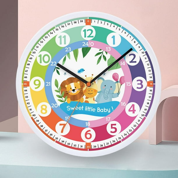 Reloj Analógico de 10 "para Aprender ños Sin Hacer Tictac Decir La Hora Reloj de Enseñanza Decoración de Pared Aprendizaje ños Esc animales Fernando reloj de pared