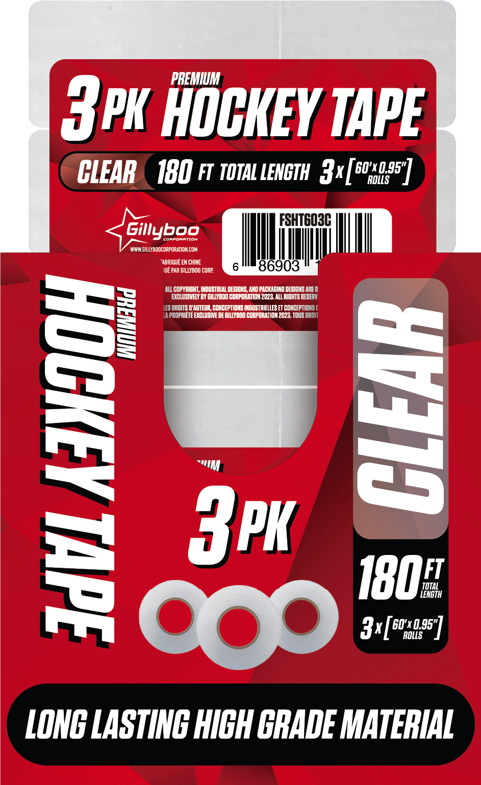 Future Stars 3 Pack of Clear Premium Hockey Tape 3 Rolls (60ft x 0.95") -  All Ages