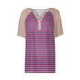 thumbnail image 5 of DENGDENG Summer Tops for Women, Striped V Neck Button Down Short Sleeve Casual Blouses Fashion Print Loose Fit Shirts Purple M, 5 of 5