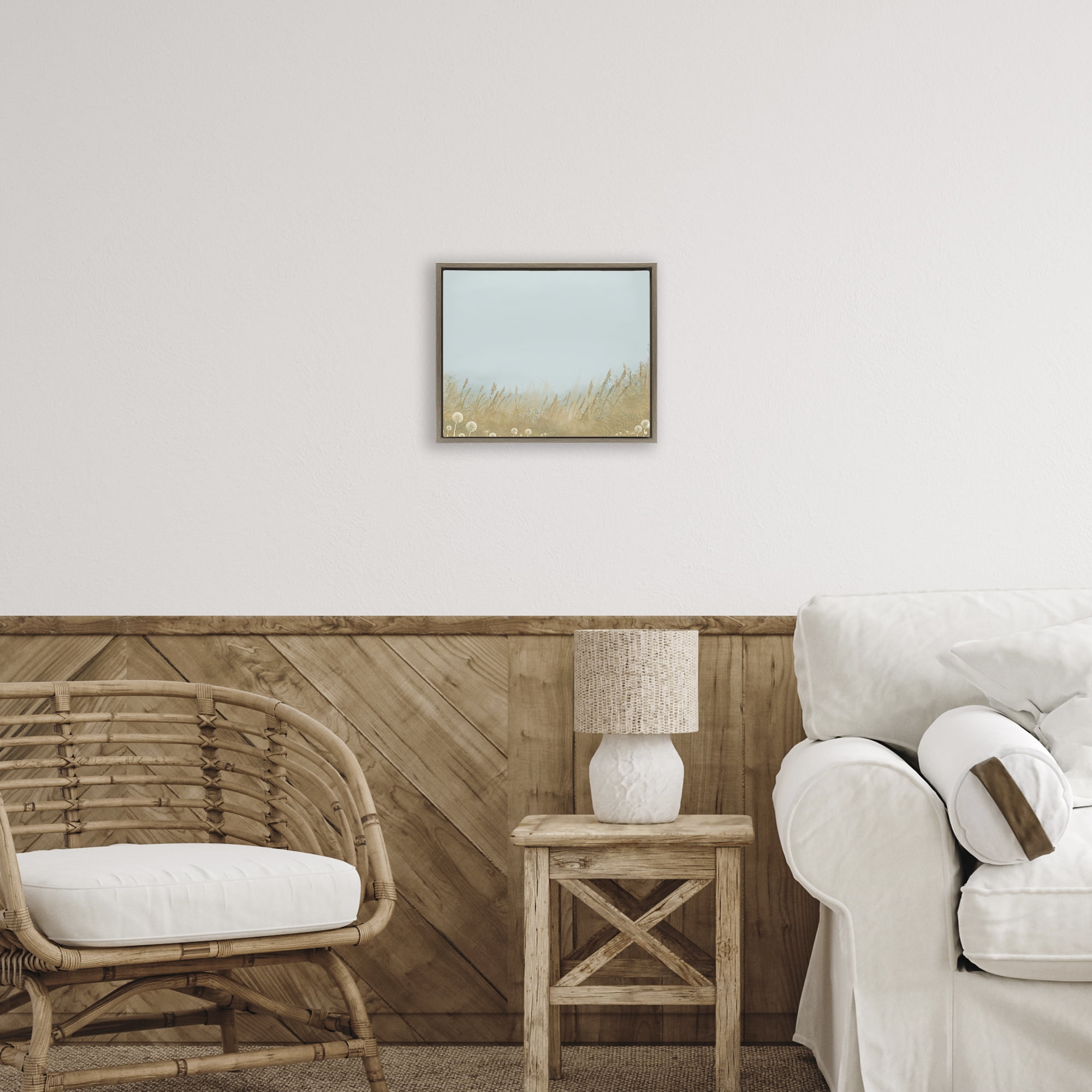 Misty Meadows Blowing in Wind Brown Framed Floater Canvas Wall Art, design by Renel Peters
