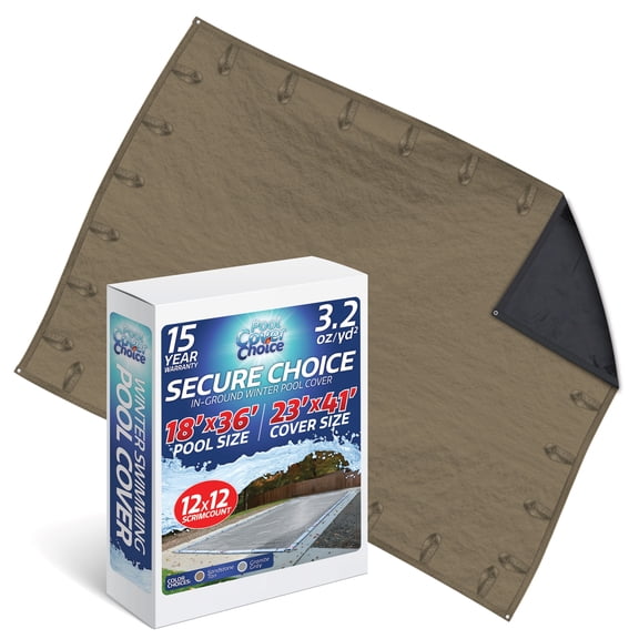 Winter Swimming Pool Cover for 18 ft x 36 ft Inground Rectangular Pool Size, Secure Choice Series, Solid Material, Color - Sandstone Tan, Pool Cover Choice 571836RCHOICE