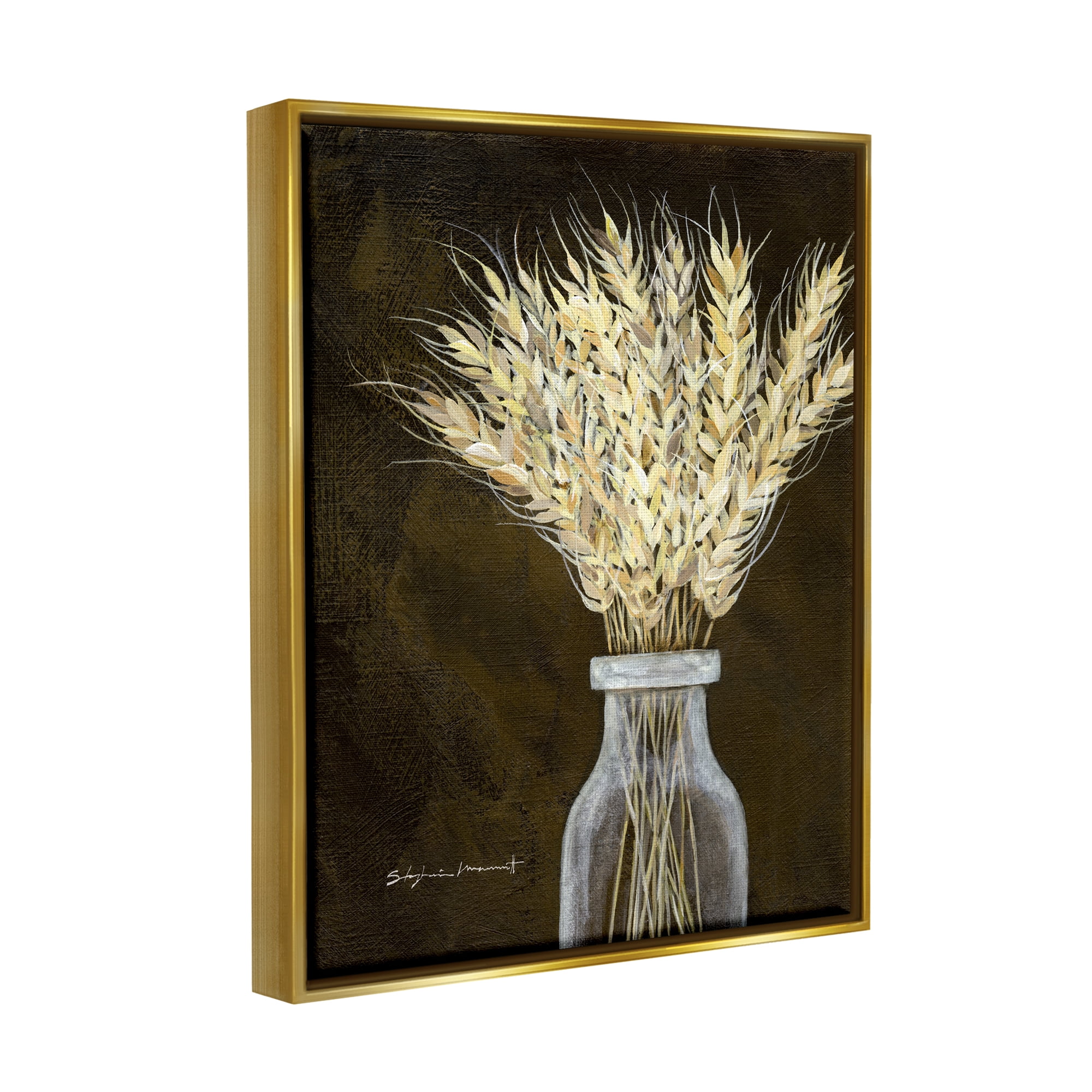 Stupell Wheat Sprigs Rural Earthy Bouquet Botanical & Floral Painting Gold Floater Framed Art Print Wall Art