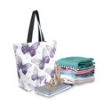 thumbnail image 2 of Open Top Canvas Tote Bag with Zipper Reusable Shopping Bag 13.5x15" Roomy Carryall Lavender-colored Butterfly Pattern, 2 of 9