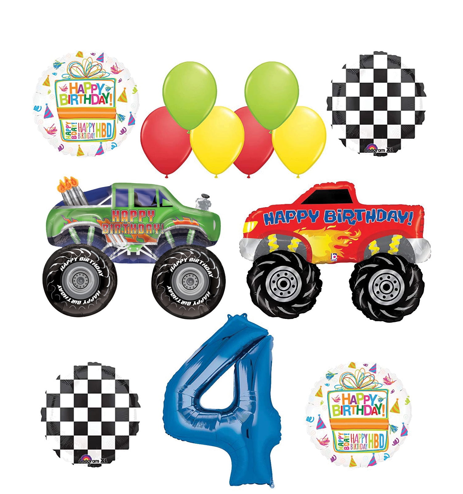 Monster Truck Party Supplies 4th Birthday Balloon Bouquet Decorations