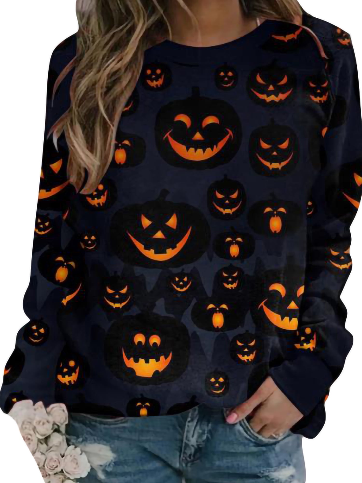 Sunisery Women's Halloween Graphic Sweatshirts, Cute Kawaii Ghost
