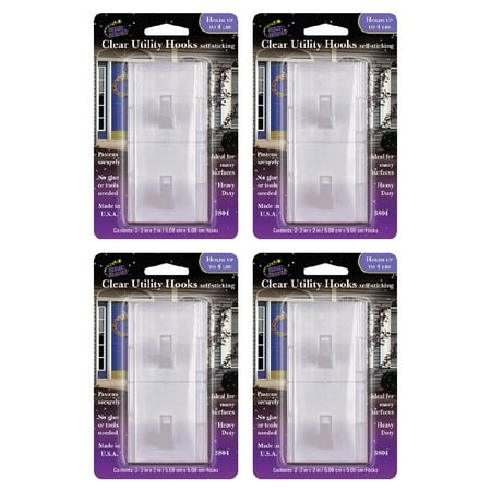 

Magic Mount Clear Utility Hooks 3804 Self Stick Heavy Duty Hangers 2x2 Inch Made in USA 2 Count 4-Pack
